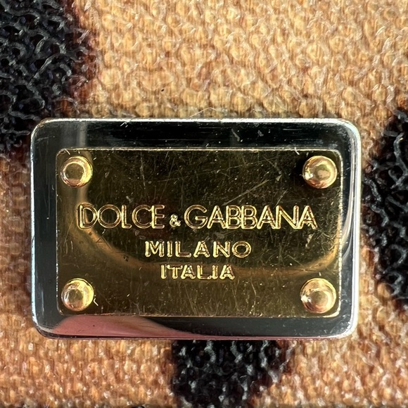 DOLCE GABBANA Dauphine Leopard Print Mini Miss Sicily Chain Wallet Brown Black - Picture 2 of 11